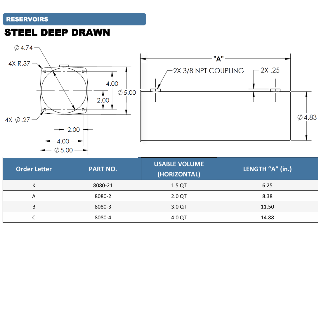 KTI Hydraulics 8080-3 3 Quart Steel Tank Deep Drawn-5